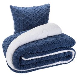 Pikowany barankowy zestaw INVERNO ciemnoniebieski 2 szt. - galeria #1