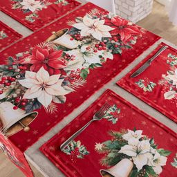 Zestaw 4 podkładek i bieżnika na stół RED POINSETTIA - galeria #1