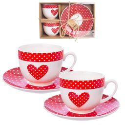 Filiżanka porcelanowa z talerzykiem KROPKI 280 ml zestaw 2 szt.