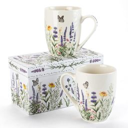 Zestaw kubków porcelanowych LAWENDA I MOTYLE w pudełku prezentowym 350 ml 2 szt.