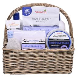 Wiklinowy kosz prezentowy z kosmetykami z mleka koziego