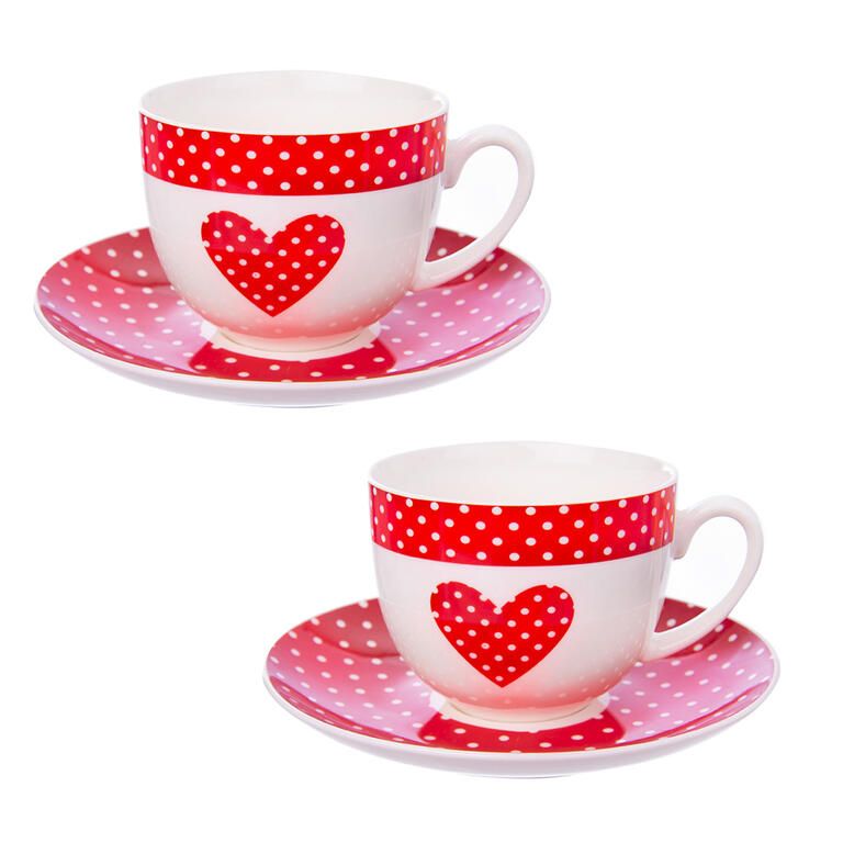 Filiżanka porcelanowa z talerzykiem KROPKI 280 ml zestaw 2 szt. - galeria #1