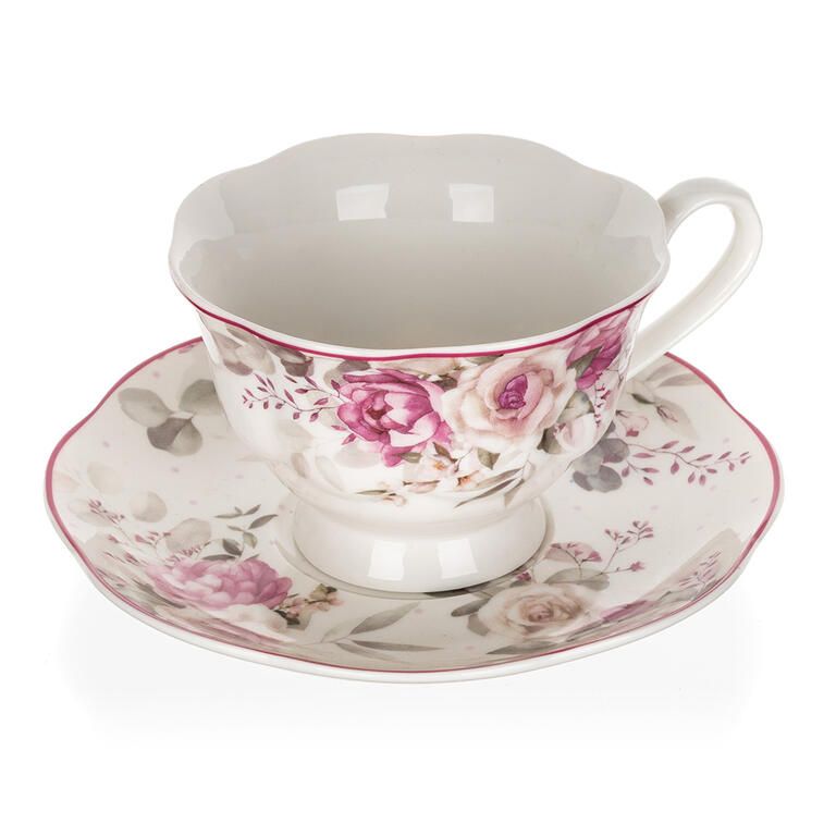 Ceramiczna filiżanka na nóżce ze spodkiem ROSE 220 ml - galeria #1
