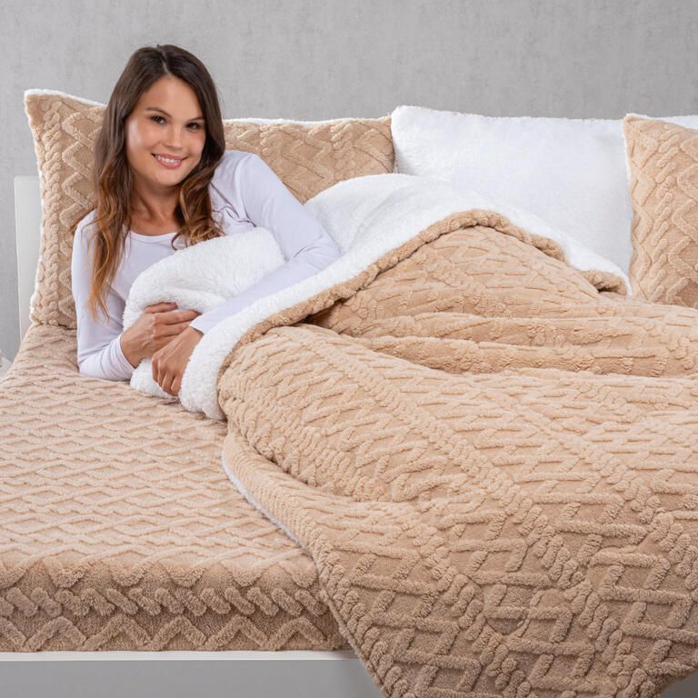 Pikowany barankowy zestaw INVERNO beżowy 2 szt. - galeria #2