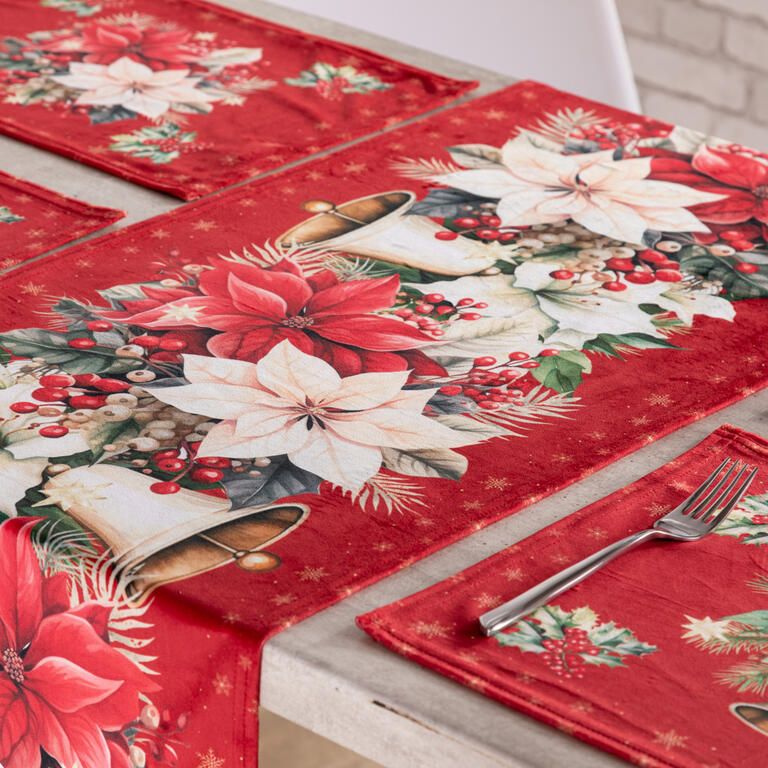 Zestaw 4 podkładek i bieżnika na stół RED POINSETTIA - galeria #5