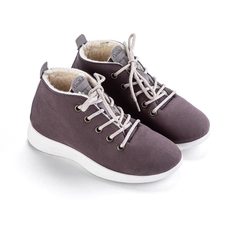 Męskie ocieplane buty sznurowane do kostki taupe - galeria #1