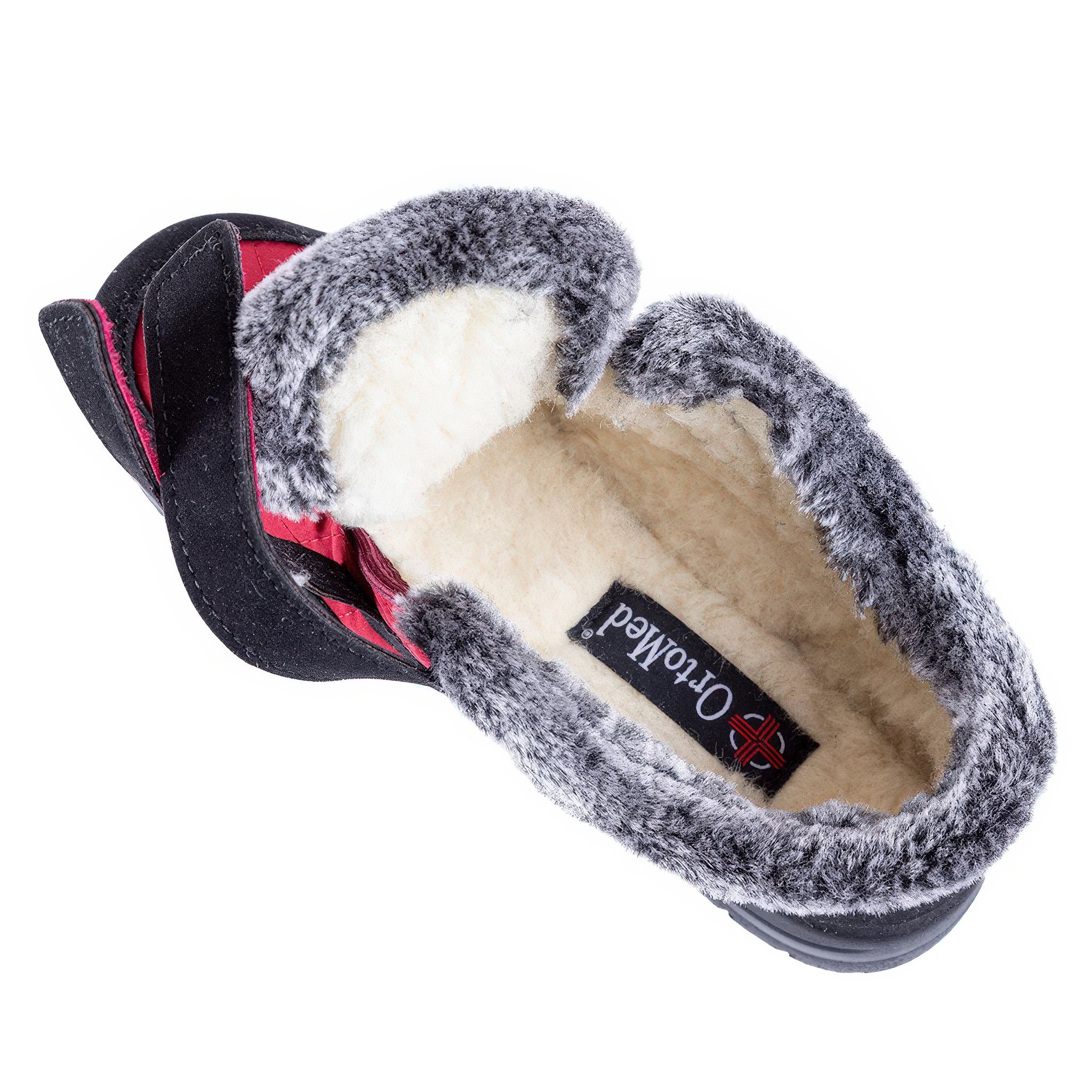 Damskie ocieplane buty ortopedyczne czerwono-szare - galeria #2