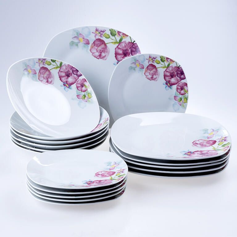 Komplet porcelanowych talerzy square DOLORES 18 szt.