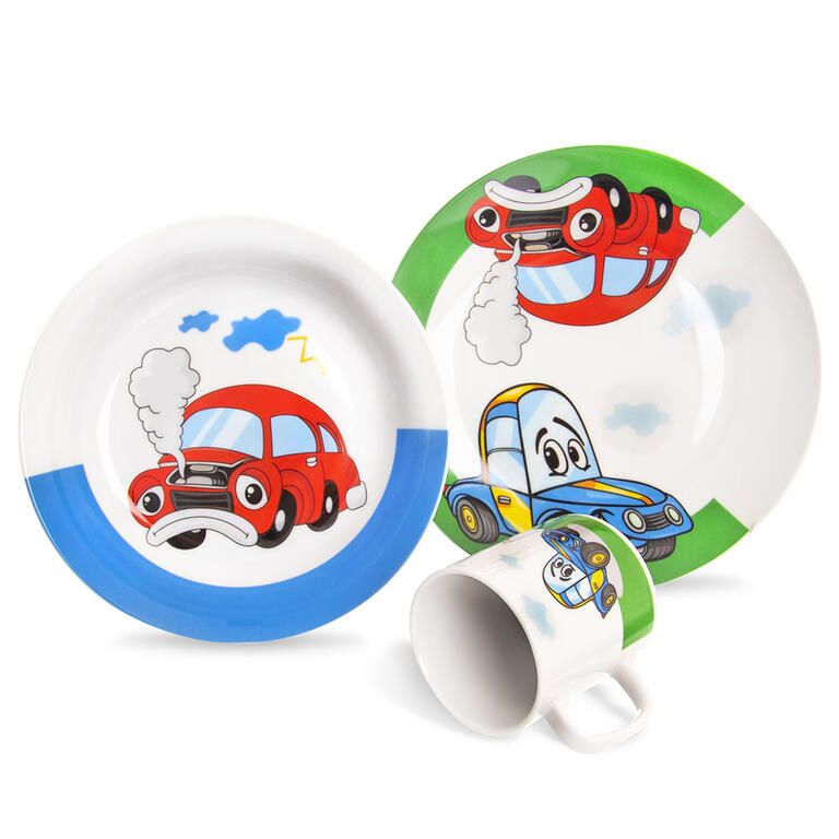 Dziecięcy porcelanowy zestaw obiadowy AUTO 3 szt.