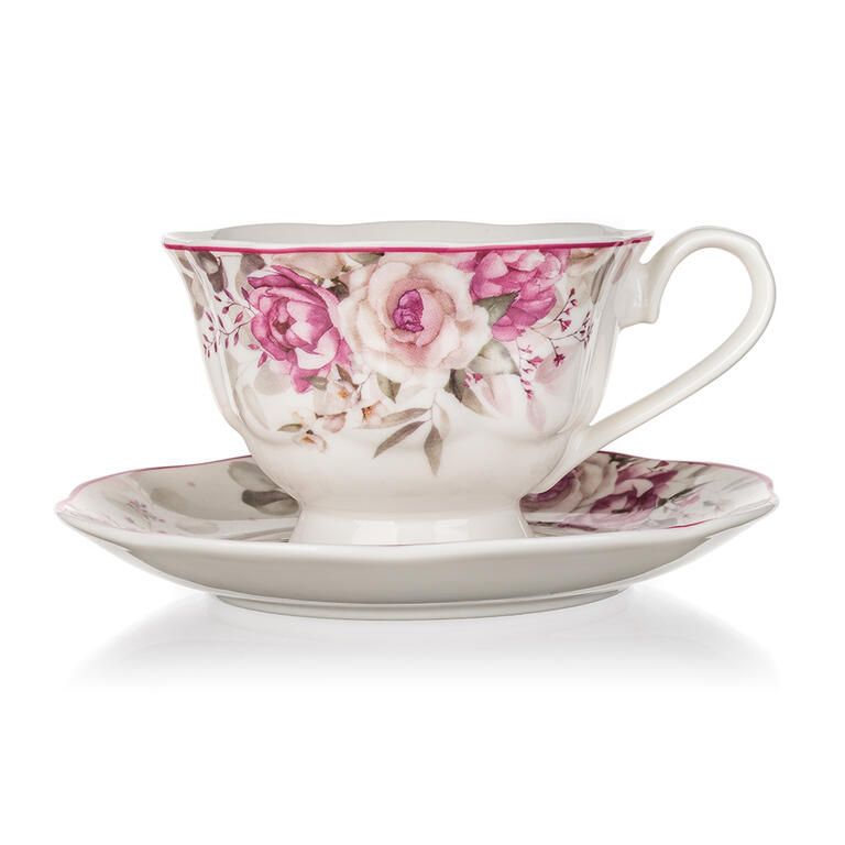 Ceramiczna filiżanka na nóżce ze spodkiem ROSE 220 ml