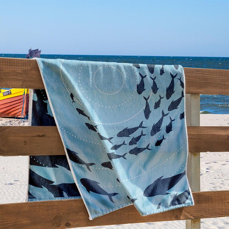 Ręcznik plażowy bawełniany STADO DELFINÓW 90 x 180 cm