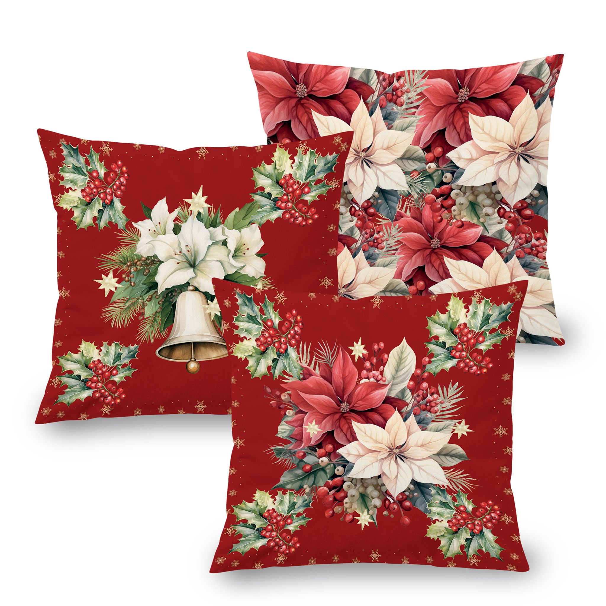 Zestaw 3 poszewek na poduszki RED POINSETTIA 45 x 45 cm