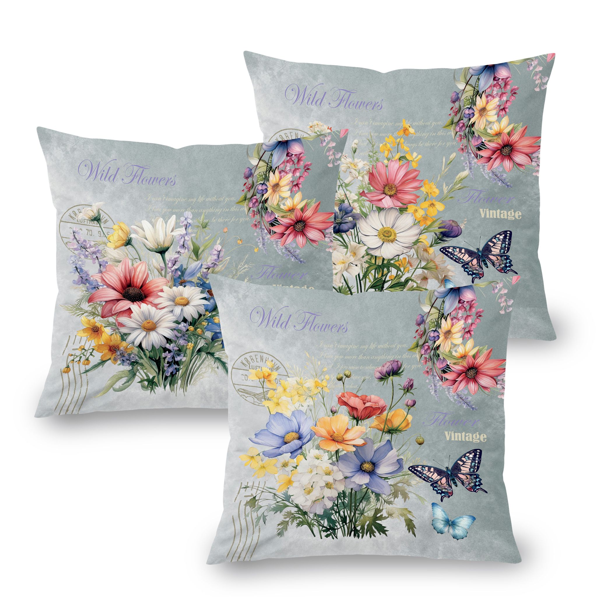 Zestaw 3 poszewek na poduszki SPRING FLOWERS 45 x 45 cm