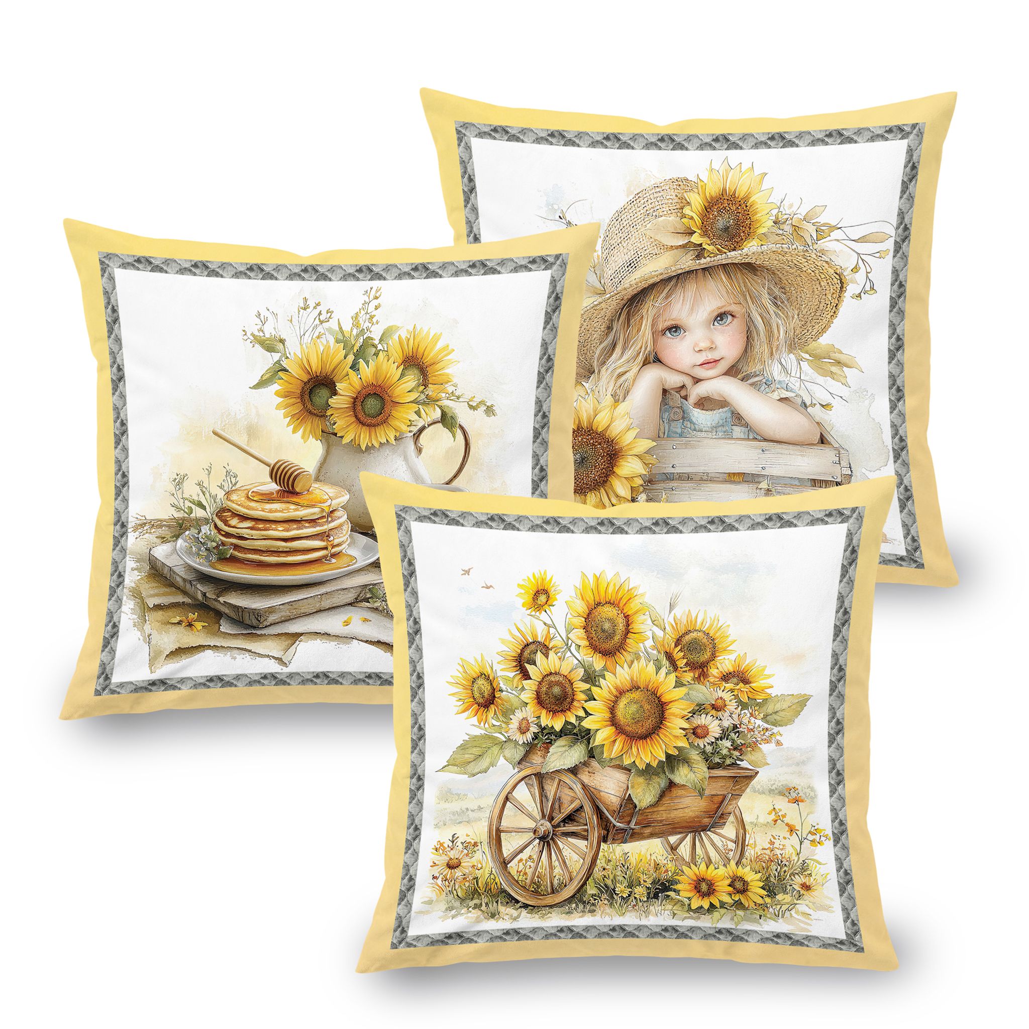 Zestaw 3 poszewek na poduszki SUNFLOWERS 45 x 45 cm