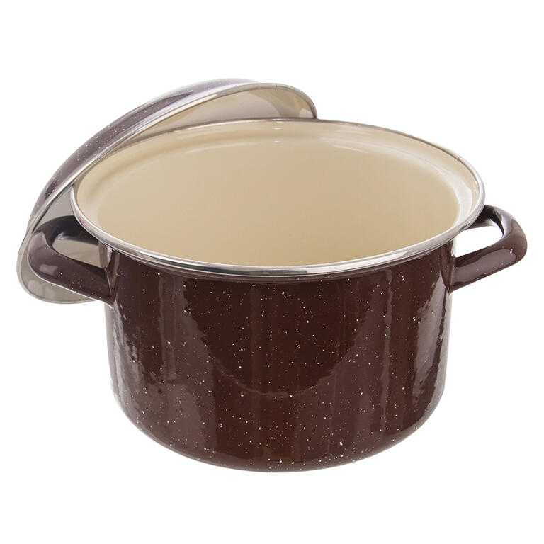 Emaliowany garnek z rantem i pokrywką BROWN