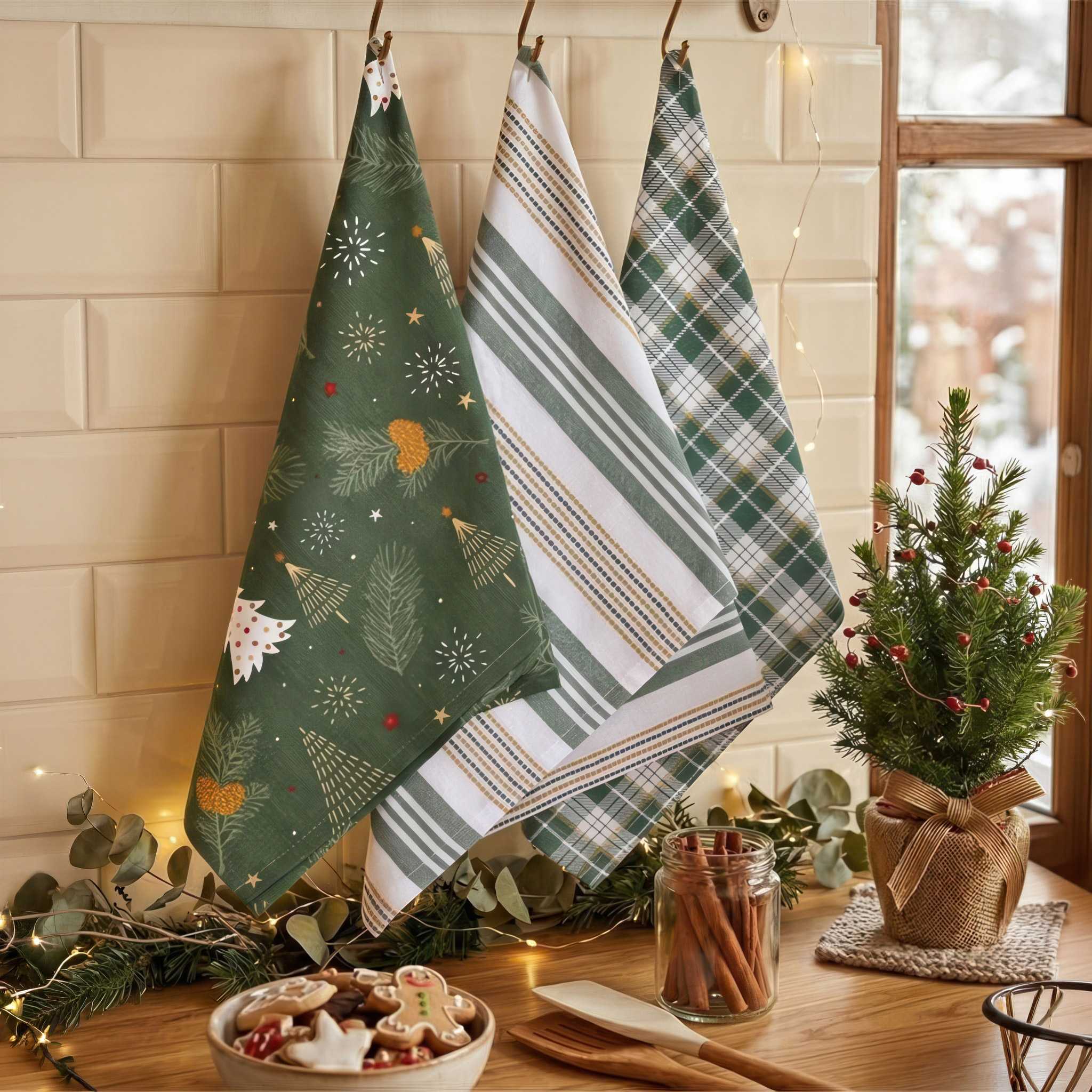 Bawełniane ściereczki GREEN TREE zielone 45 x 70 cm, zestaw 3 szt.