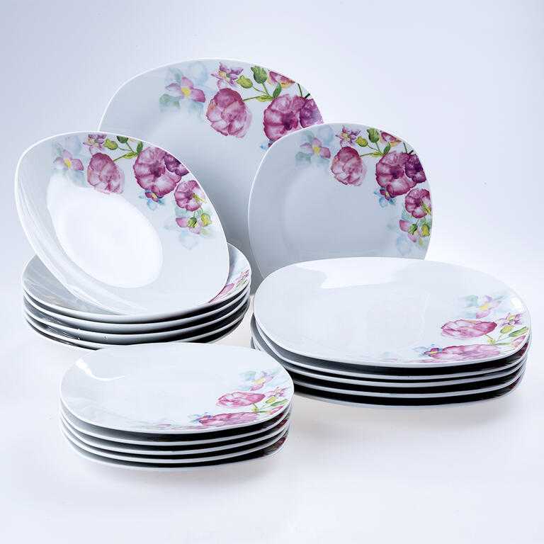 Komplet porcelanowych talerzy square DOLORES 18 szt.