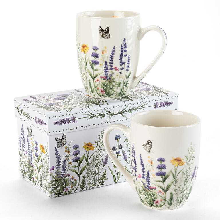 Zestaw kubków porcelanowych LAWENDA I MOTYLE w pudełku prezentowym 350 ml 2 szt.