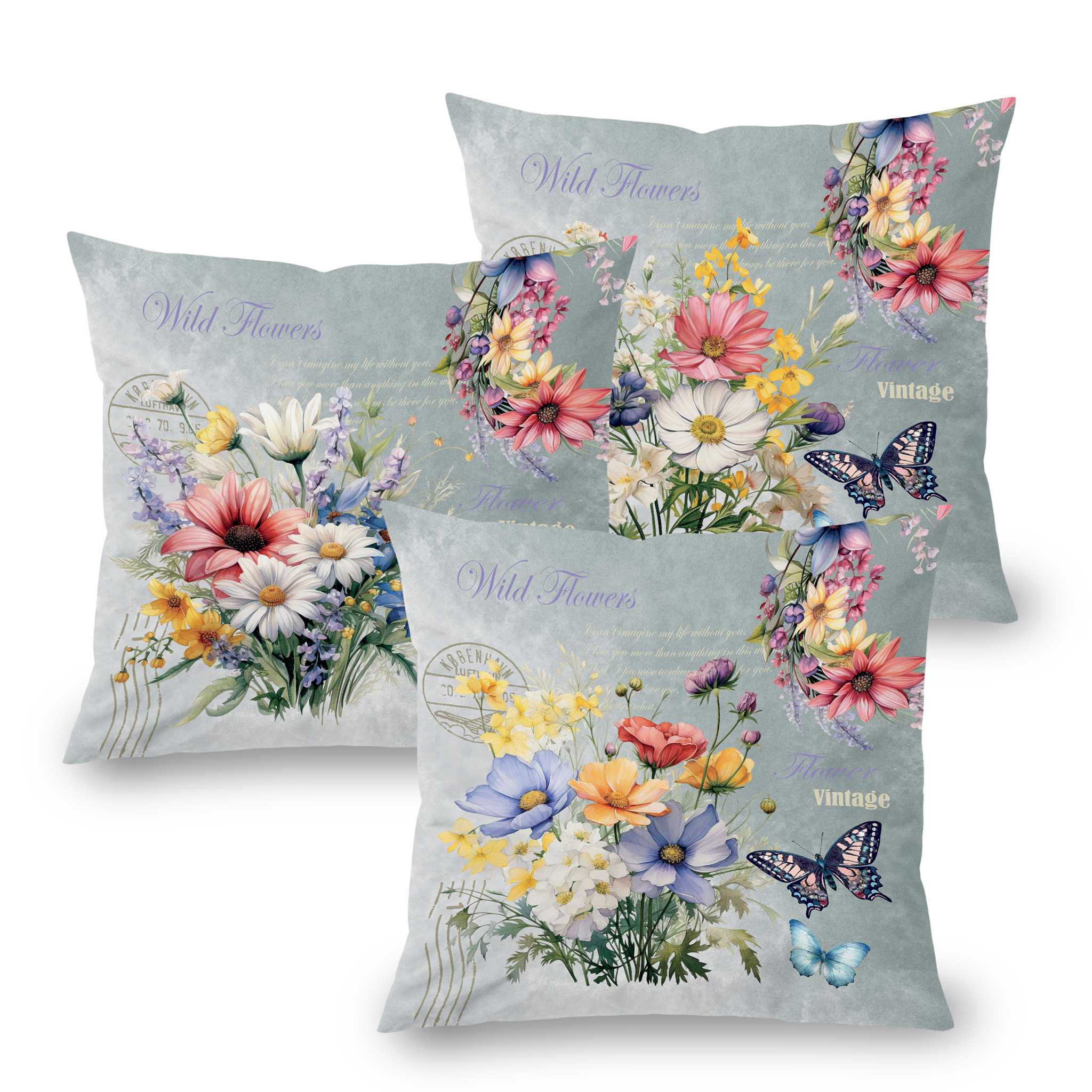 Zestaw 3 poszewek na poduszki SPRING FLOWERS 45 x 45 cm