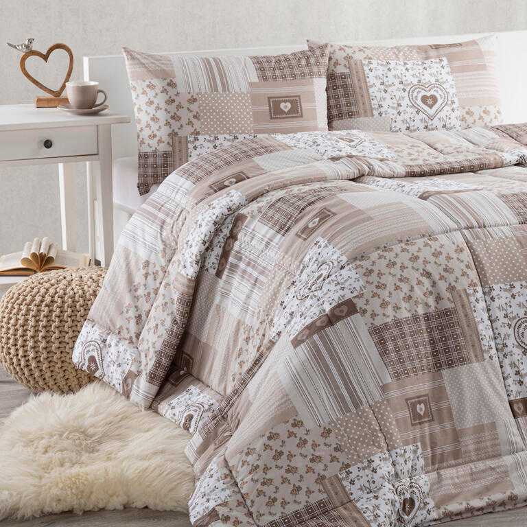 Letni zestaw kołdra i poduszka PATCHWORK, beżowy